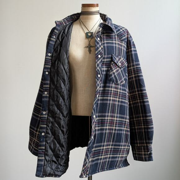 Vintage Wrangler Flannel Jacket Plaid Thermal Shacket Grunge Gorpcore Coat Large - Picture 1 of 13